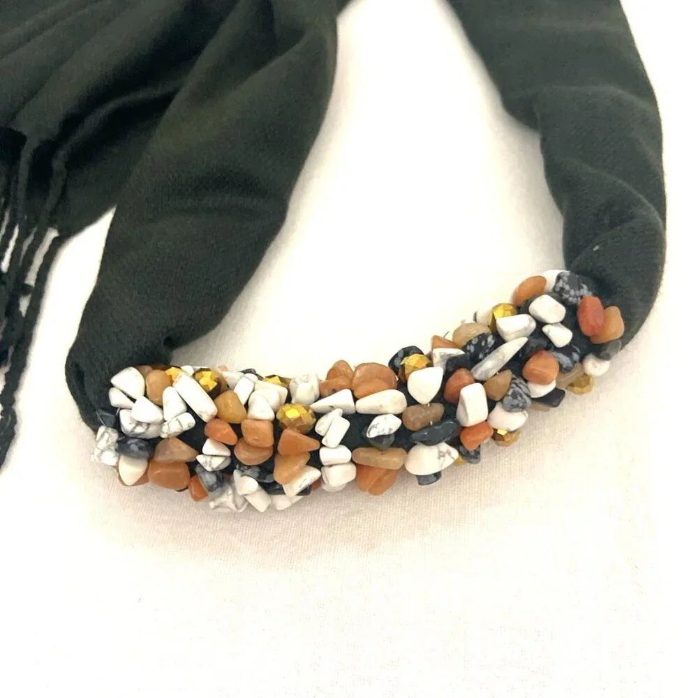 Pashmina Black‎ w/ Multicolored Bead Accents Neutral Career Wedding Coastal